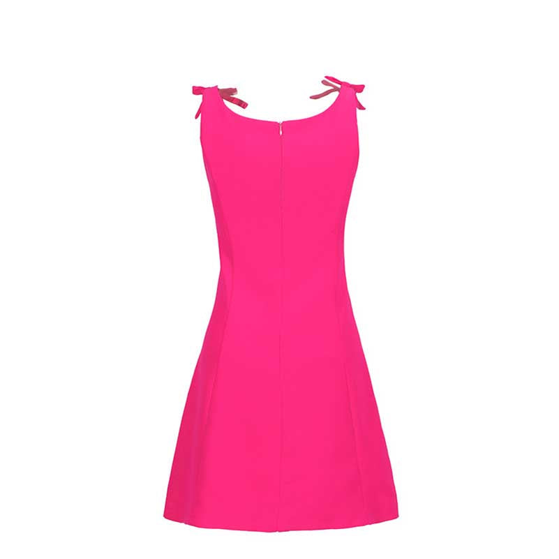 Sleeveless Pink A-Line Mini Dress With Bow Shoulder Straps