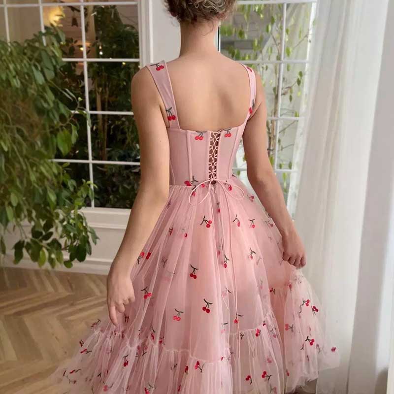 Pink Tulle Homecoming Dress Square-Neck Cute Event Dress