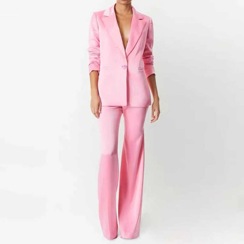 Women's Pink One-Button Pantsuit | Blazer & Trousers Set