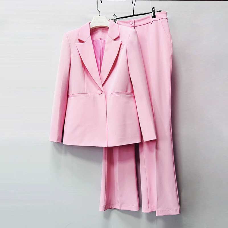 Women's Pink One-Button Pantsuit | Blazer & Trousers Set