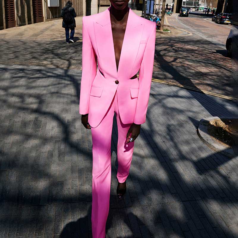 One Button Pantsuit Pink Formal Event Suit