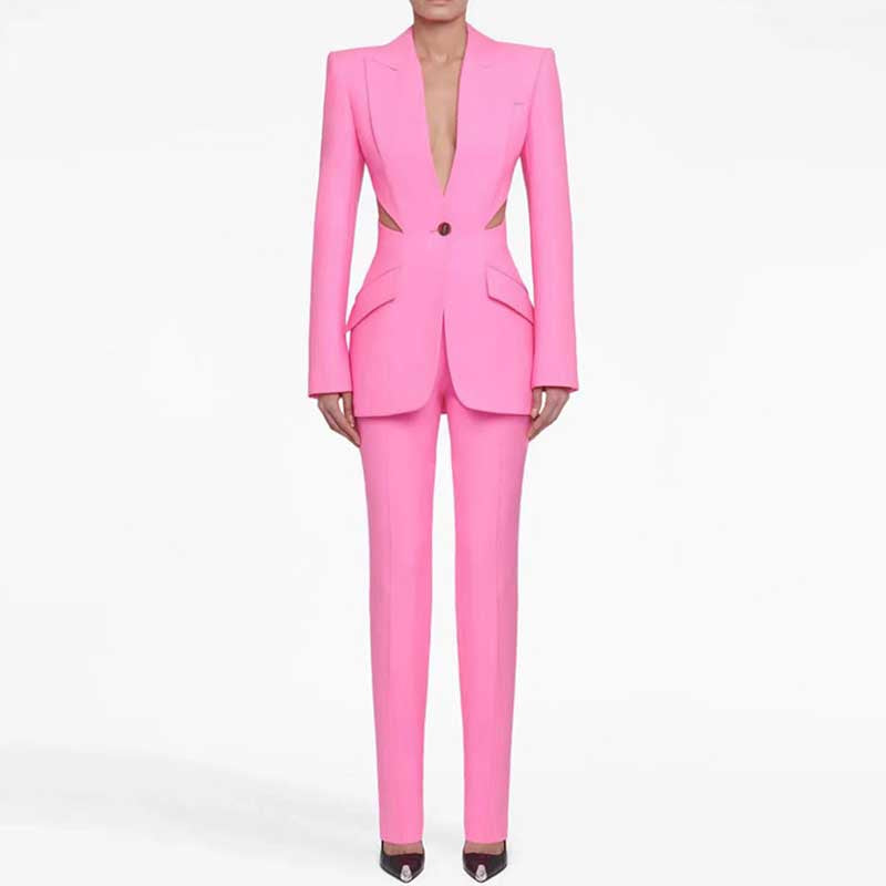 One Button Pantsuit Pink Formal Event Suit