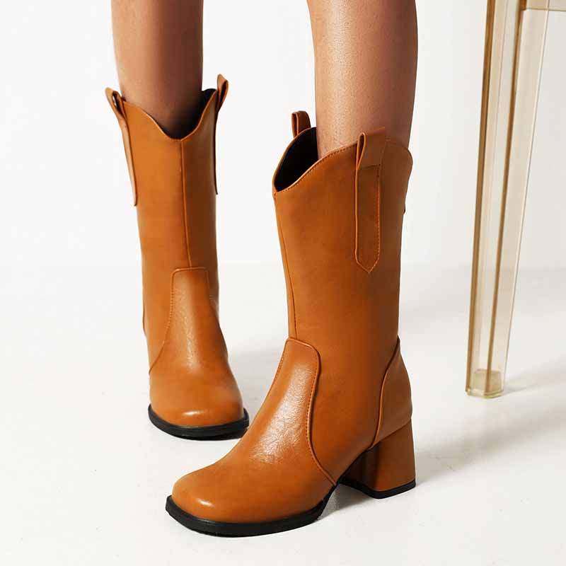 Fashion Boots Plus Size Mid-calf Boots in white, black,brown,khaki color