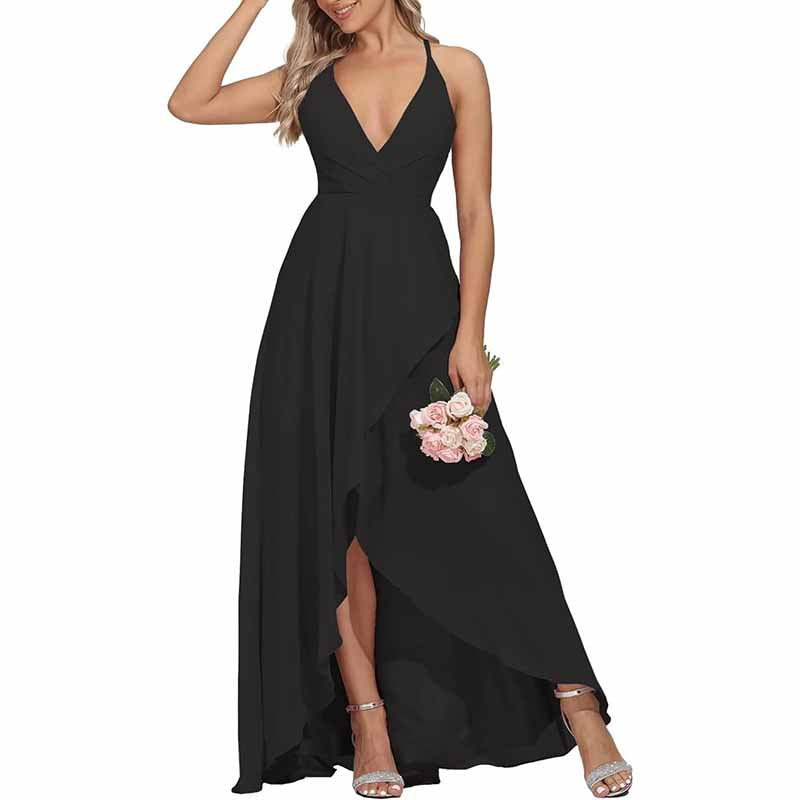 Chiffon Bridesmaid Dresses V Neck High Low Wedding Guest Party Gown