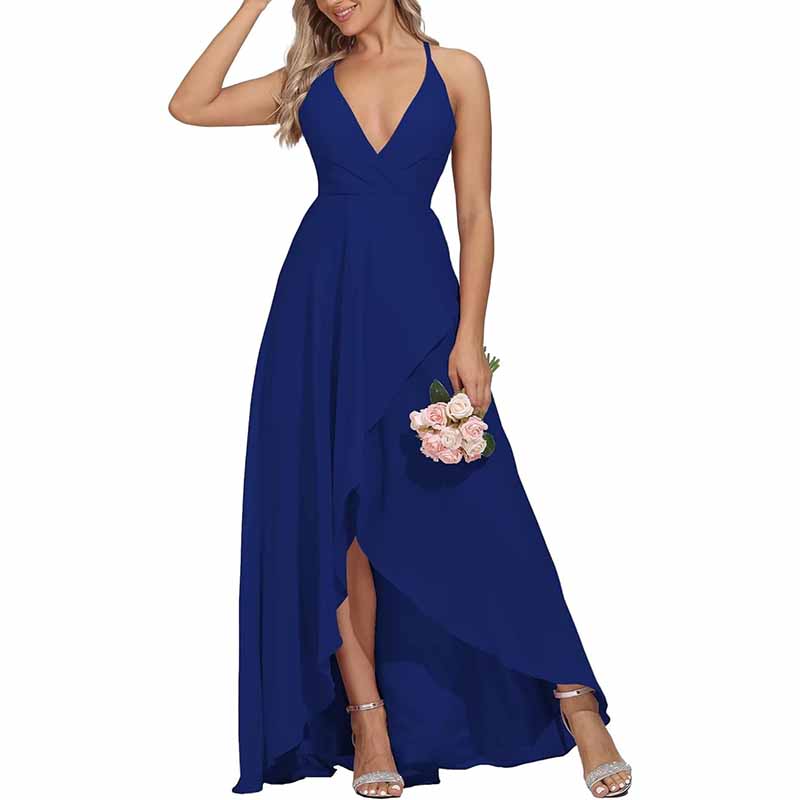 Chiffon Bridesmaid Dresses V Neck High Low Wedding Guest Party Gown