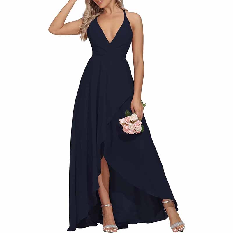 Chiffon Bridesmaid Dresses V Neck High Low Wedding Guest Party Gown