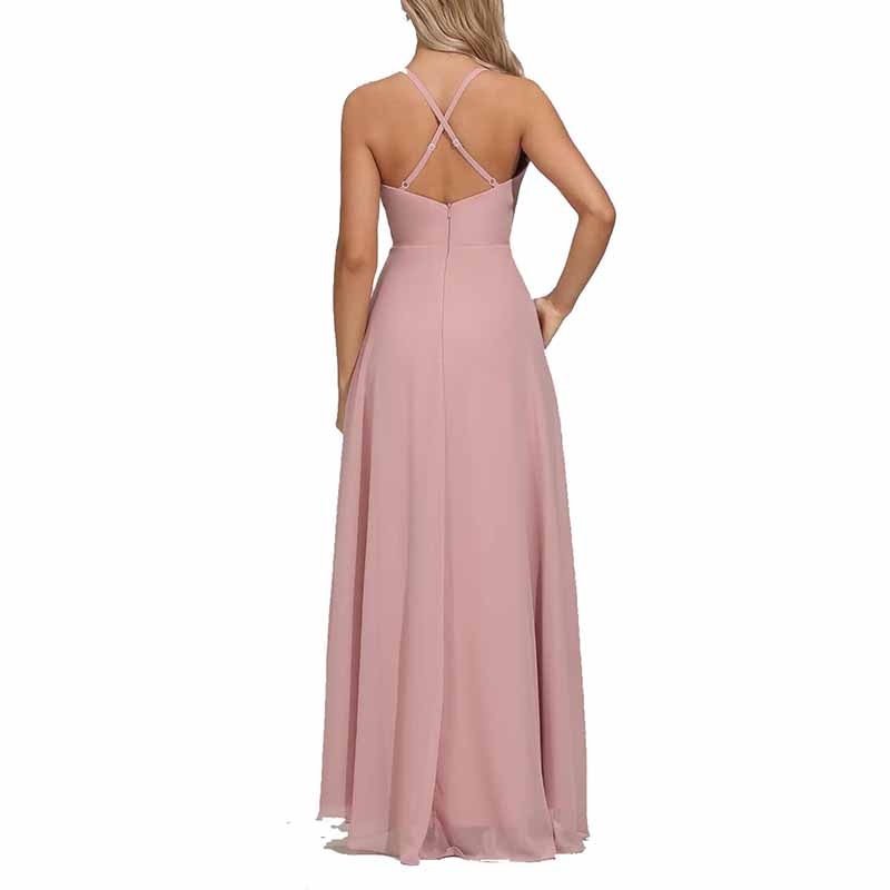 Chiffon Bridesmaid Dresses V Neck High Low Wedding Guest Party Gown
