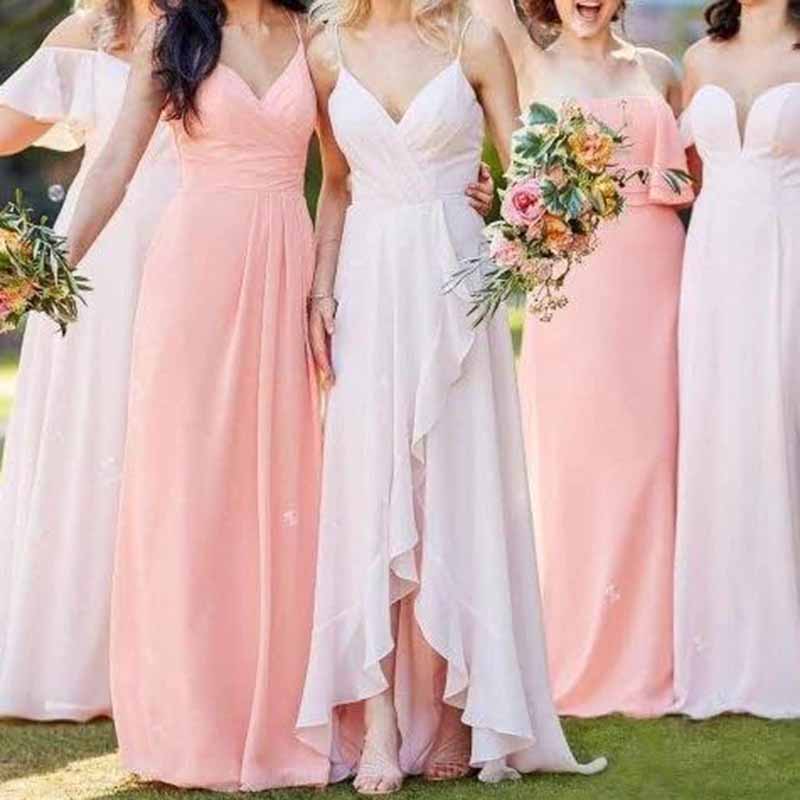Chiffon Bridesmaid Dresses V Neck High Low Wedding Guest Party Gown