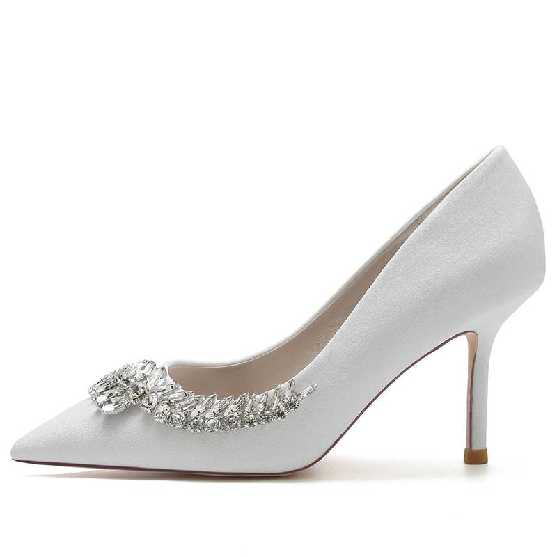 Women's Rhinestones Wedding Shoes Gliter High Heels Pointed Toe Bridal Heels