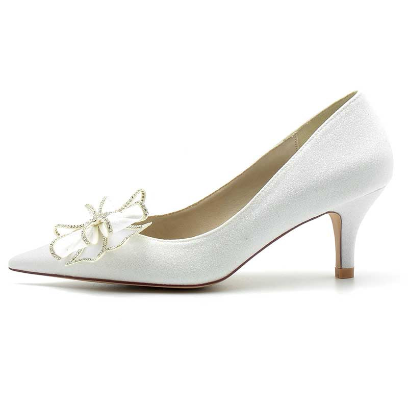 2.36" Pointed Toe Pumps Glitter Bridal Shoes with Bow Detail