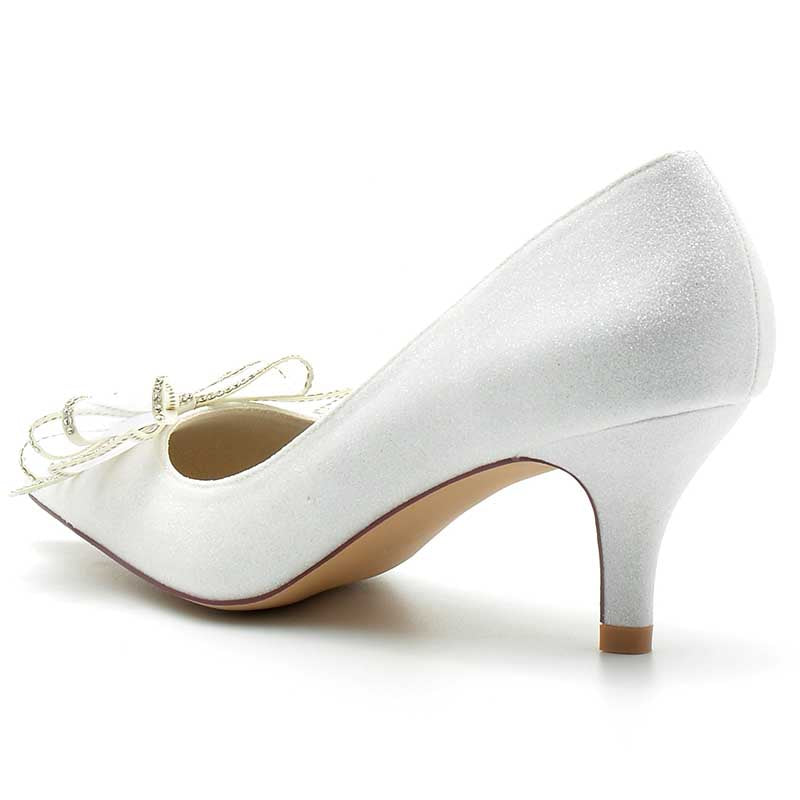 2.36" Pointed Toe Pumps Glitter Bridal Shoes with Bow Detail