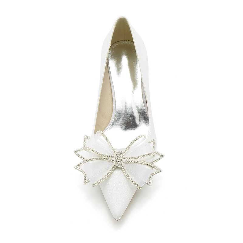 2.36" Pointed Toe Pumps Glitter Bridal Shoes with Bow Detail