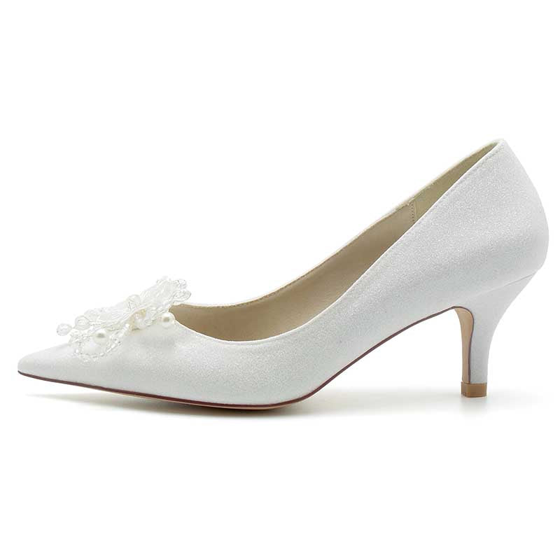 2.36" Pointed Toe Pumps Glitter Bridal Shoes with Pearls