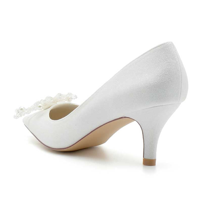 2.36" Pointed Toe Pumps Glitter Bridal Shoes with Pearls