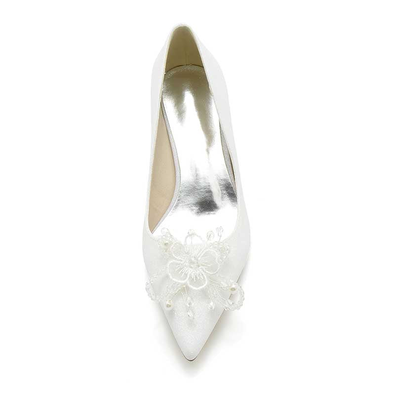 2.36" Pointed Toe Pumps Glitter Bridal Shoes with Pearls