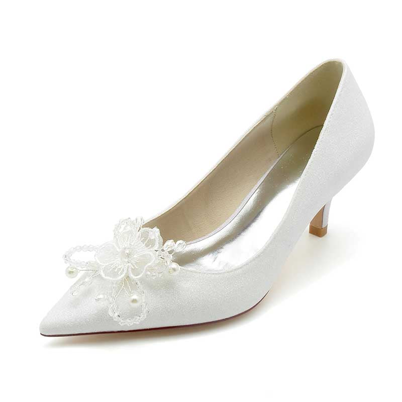 2.36" Pointed Toe Pumps Glitter Bridal Shoes with Pearls