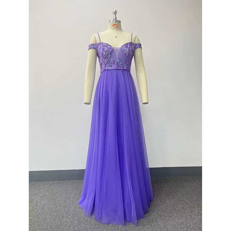 Purple Long Prom Dress Off The Shoulder A Line Sequin Maxi Dress