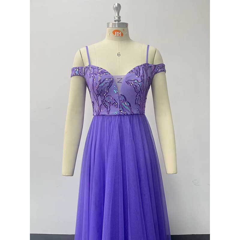 Purple Long Prom Dress Off The Shoulder A Line Sequin Maxi Dress