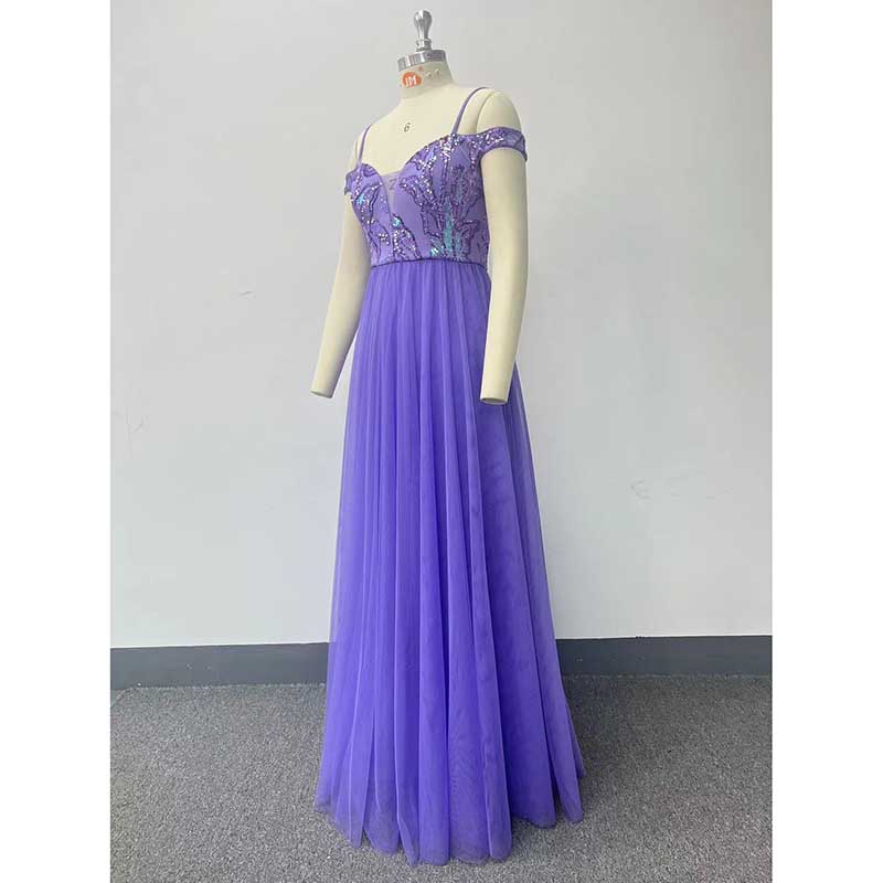 Purple Long Prom Dress Off The Shoulder A Line Sequin Maxi Dress