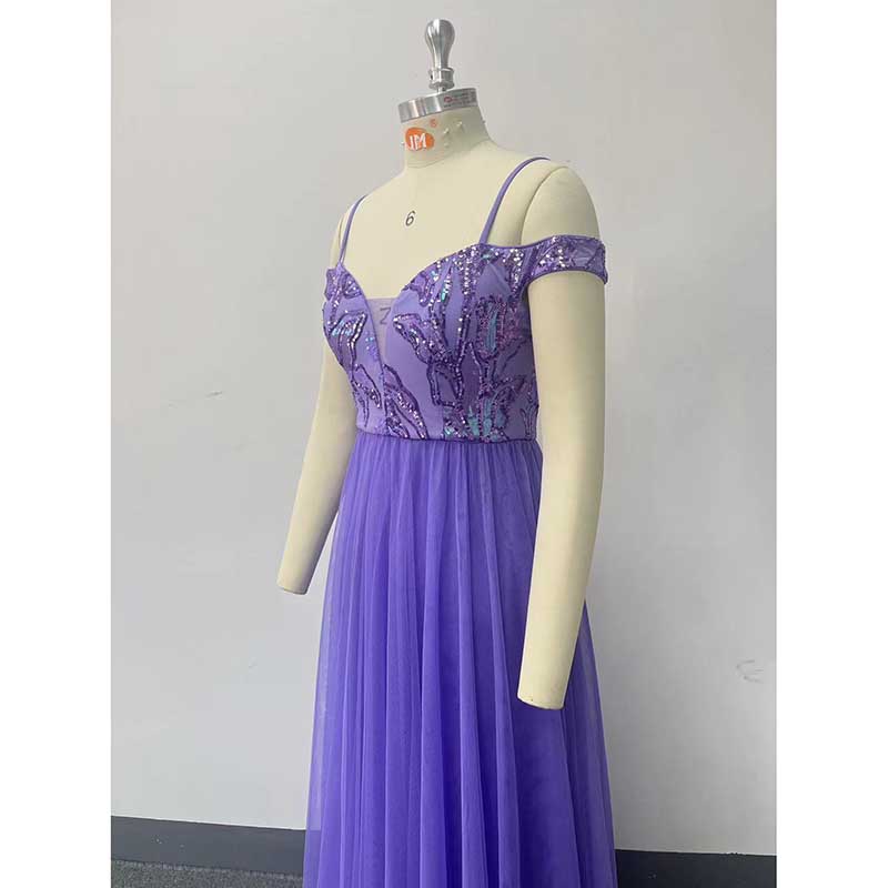 Purple Long Prom Dress Off The Shoulder A Line Sequin Maxi Dress