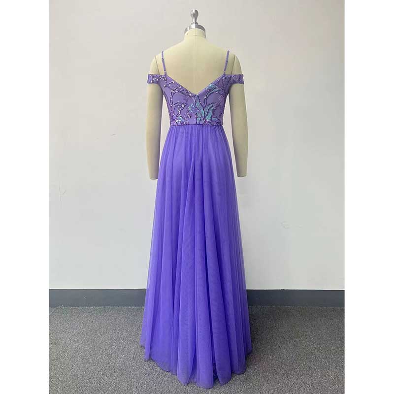 Purple Long Prom Dress Off The Shoulder A Line Sequin Maxi Dress