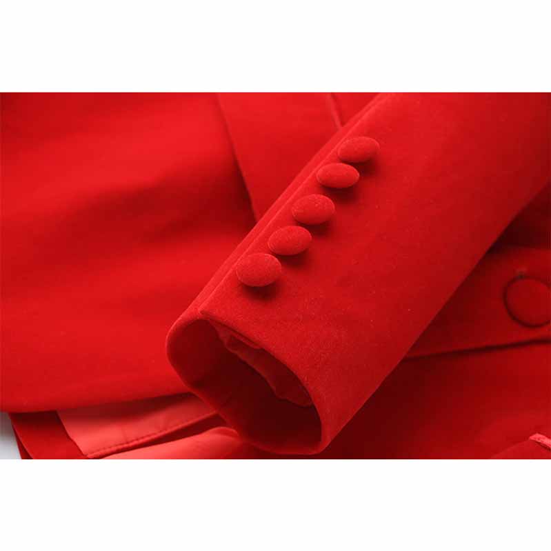 Women's Red Single-Breasted Blazer & Pant Suit | 2-Piece Set