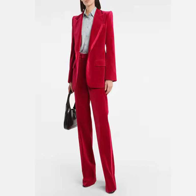 Women's Red Single-Breasted Blazer & Pant Suit | 2-Piece Set
