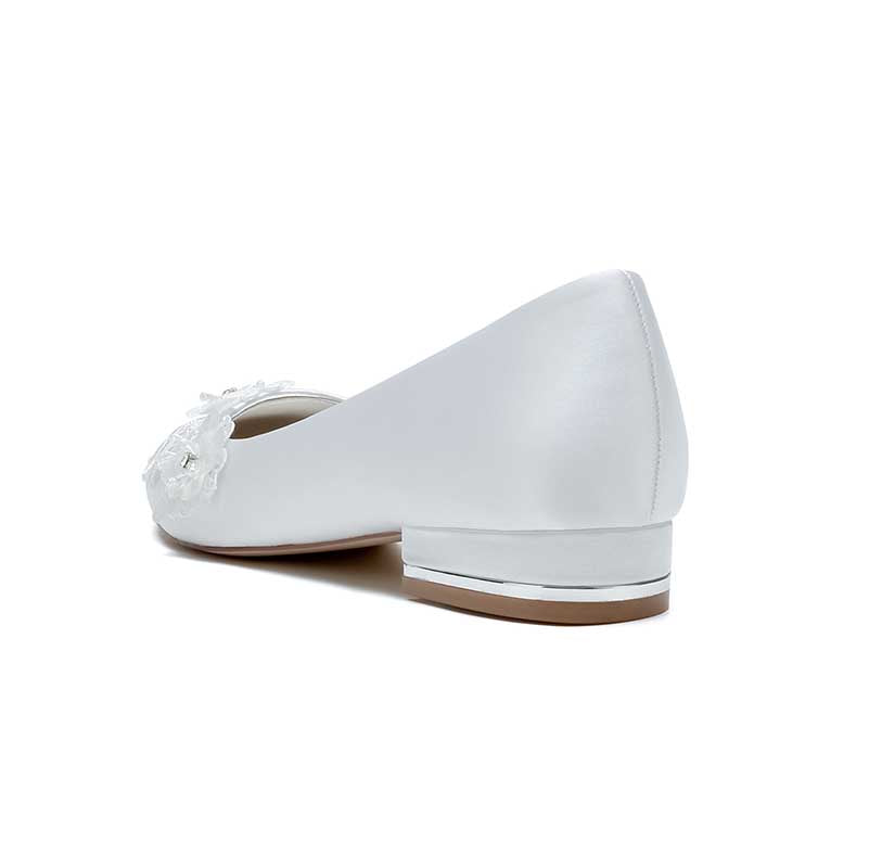 Flat Satin Bridal Shoes With Flower Appliques