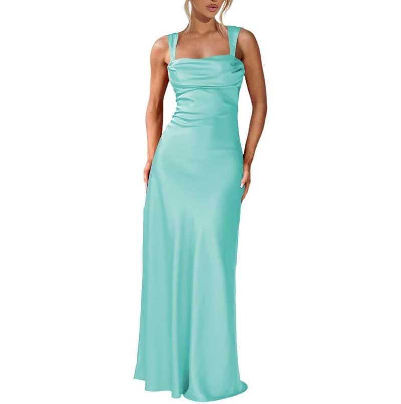 Elegant Burgundy Spaghetti Strap Bridesmaid Gown