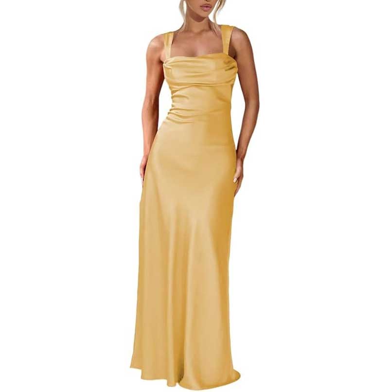 Elegant Burgundy Spaghetti Strap Bridesmaid Gown