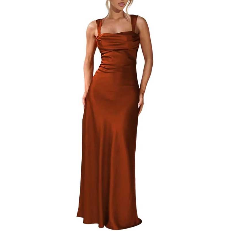 Elegant Burgundy Spaghetti Strap Bridesmaid Gown