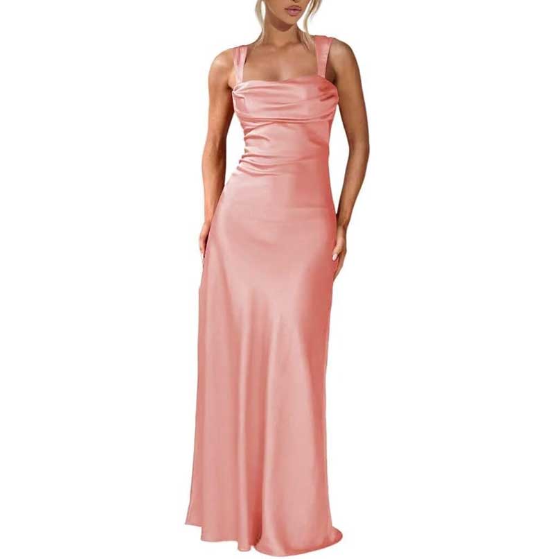 Elegant Burgundy Spaghetti Strap Bridesmaid Gown