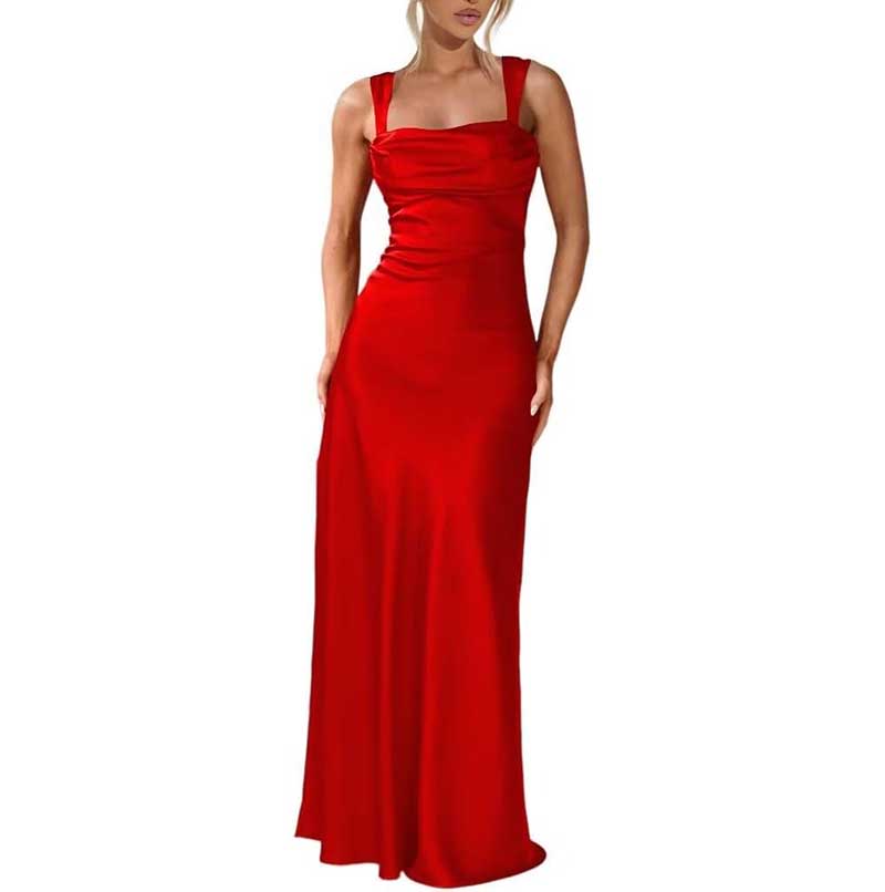 Elegant Burgundy Spaghetti Strap Bridesmaid Gown