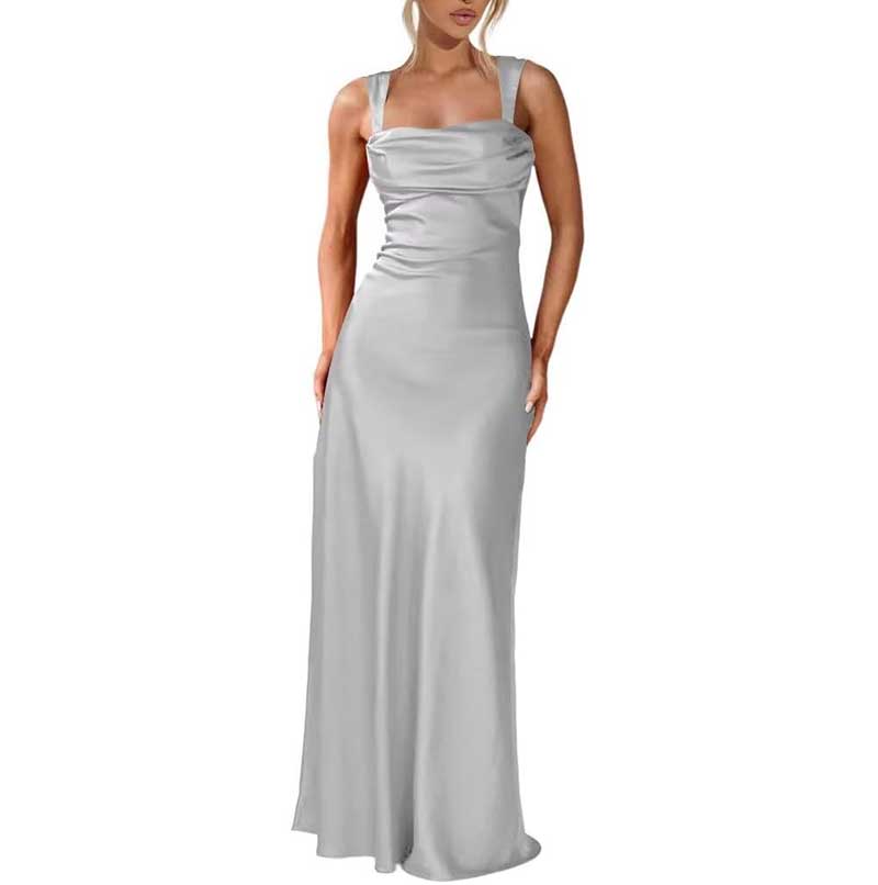 Elegant Burgundy Spaghetti Strap Bridesmaid Gown