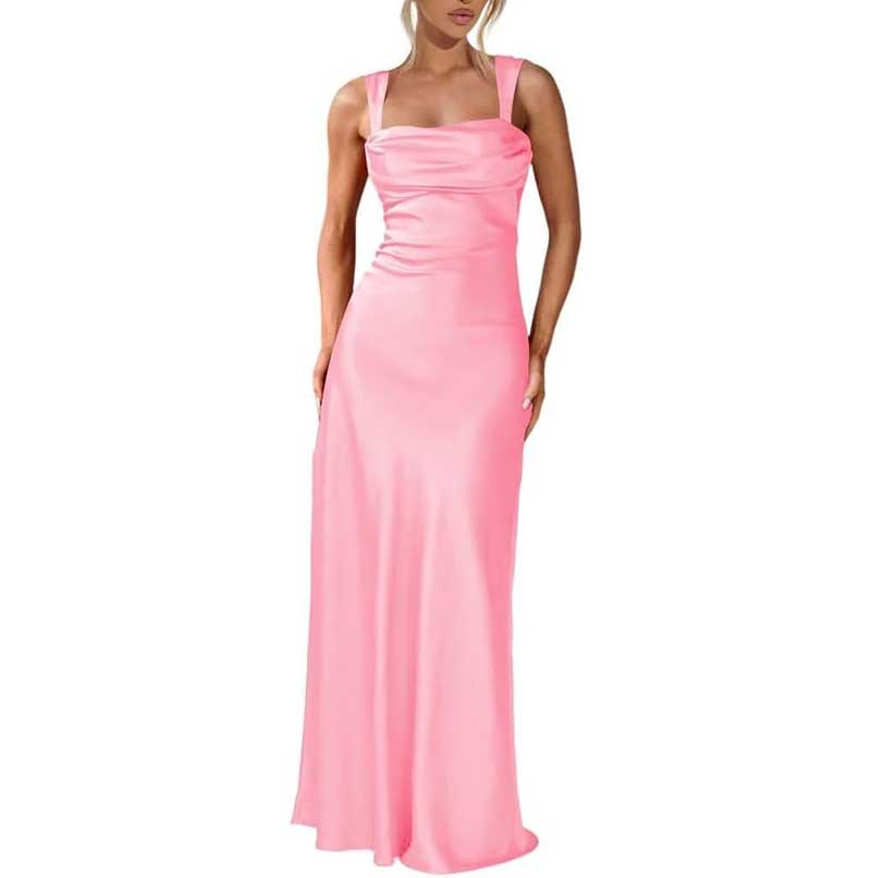 Elegant Burgundy Spaghetti Strap Bridesmaid Gown