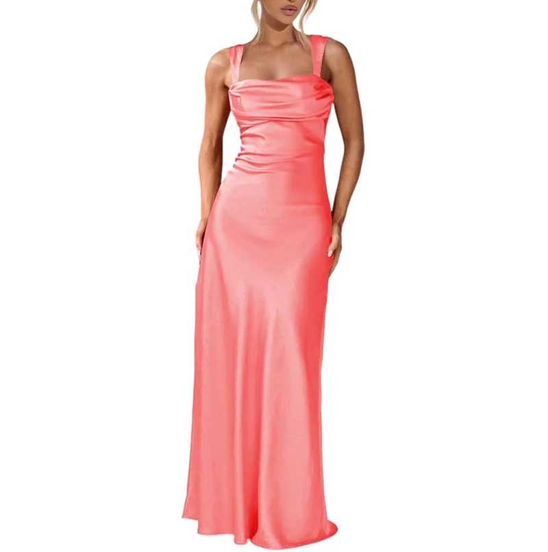 Elegant Burgundy Spaghetti Strap Bridesmaid Gown