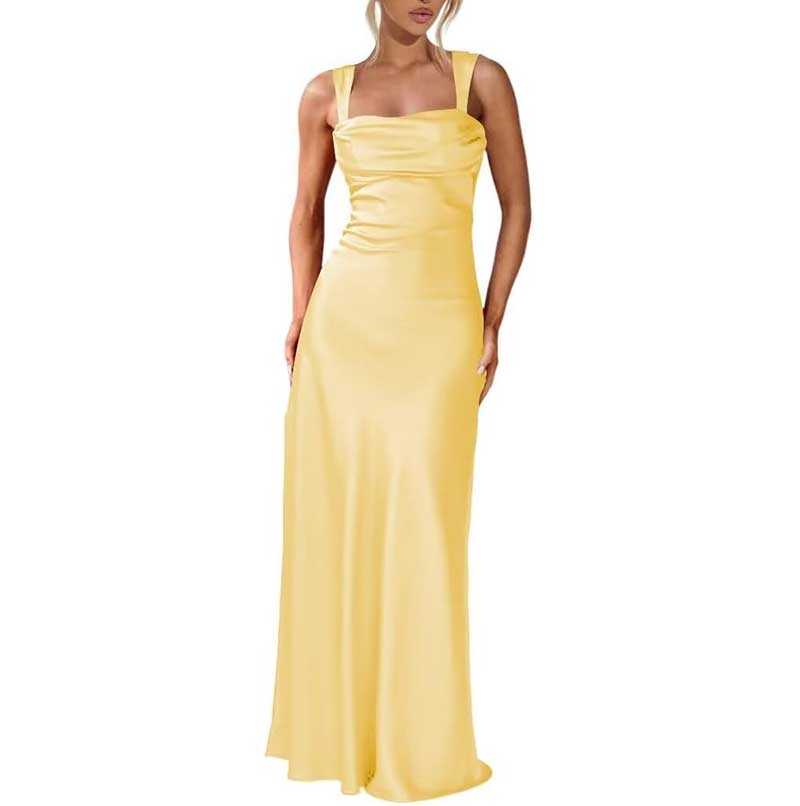 Elegant Burgundy Spaghetti Strap Bridesmaid Gown