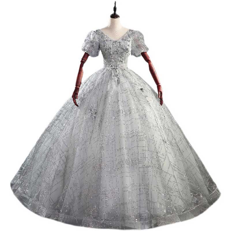 Silver Sparkle Quinceanera Dress Tulle Ball Gown Dress