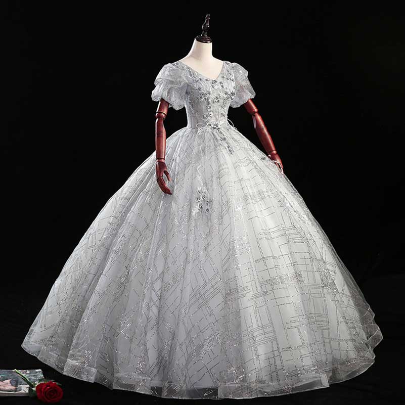 Silver Sparkle Quinceanera Dress Tulle Ball Gown Dress