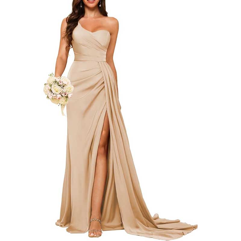 One Shoulder Bridesmaid Dress Prom Gown