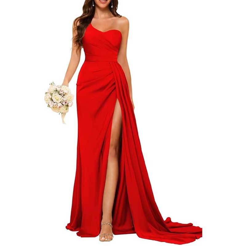 One Shoulder Bridesmaid Dress Prom Gown