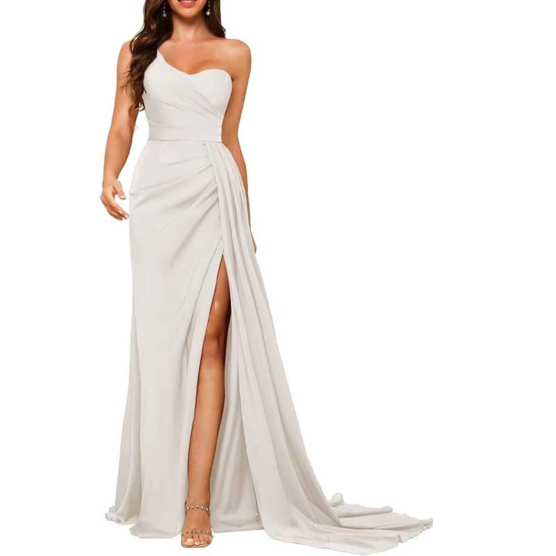 One Shoulder Bridesmaid Dress Prom Gown