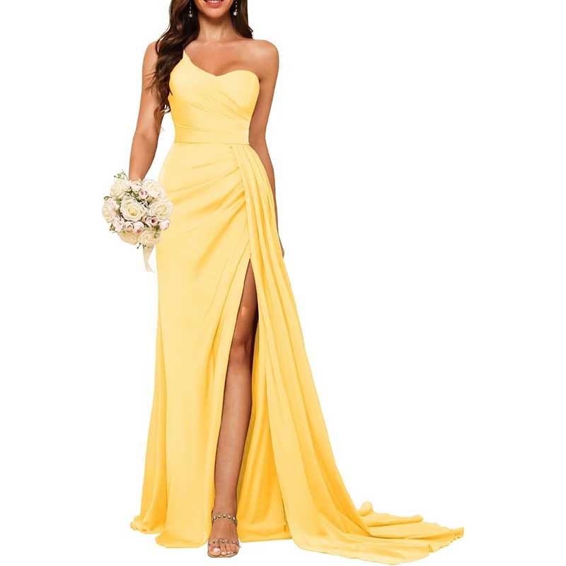 One Shoulder Bridesmaid Dress Prom Gown