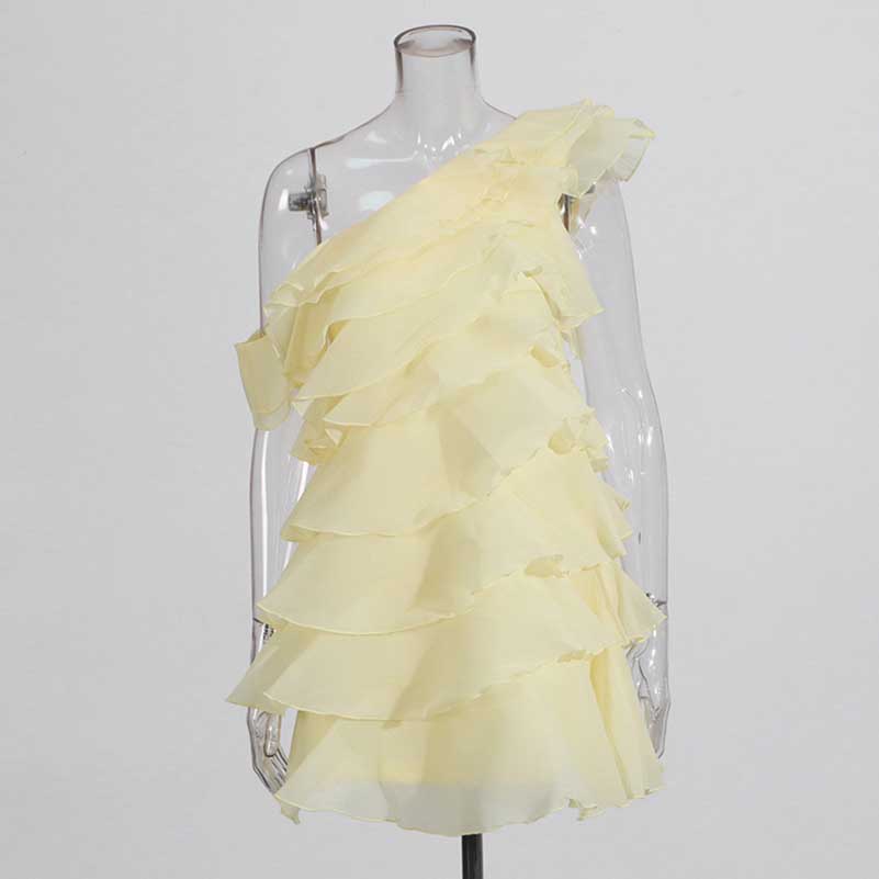 Single Shoulder Mini Ruffles Dress