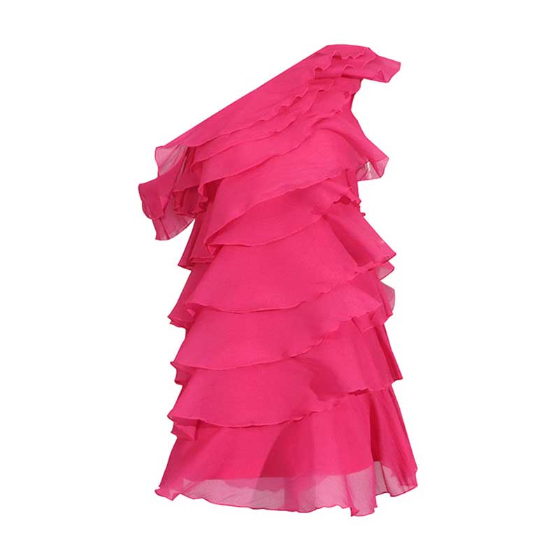 Single Shoulder Mini Ruffles Dress