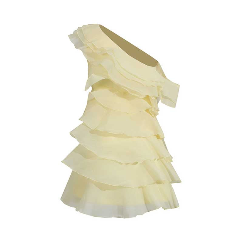 Single Shoulder Mini Ruffles Dress