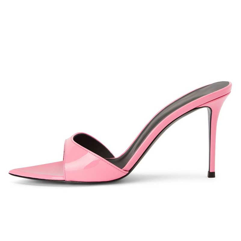 Womens High Heeled Mules Shoes Peep Toe Slip On Sandals Heels