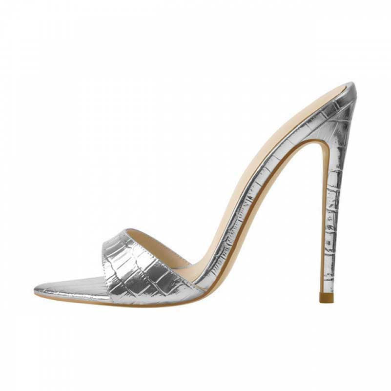 Patent Leather Peep Toe Slip On High Heels Sandals