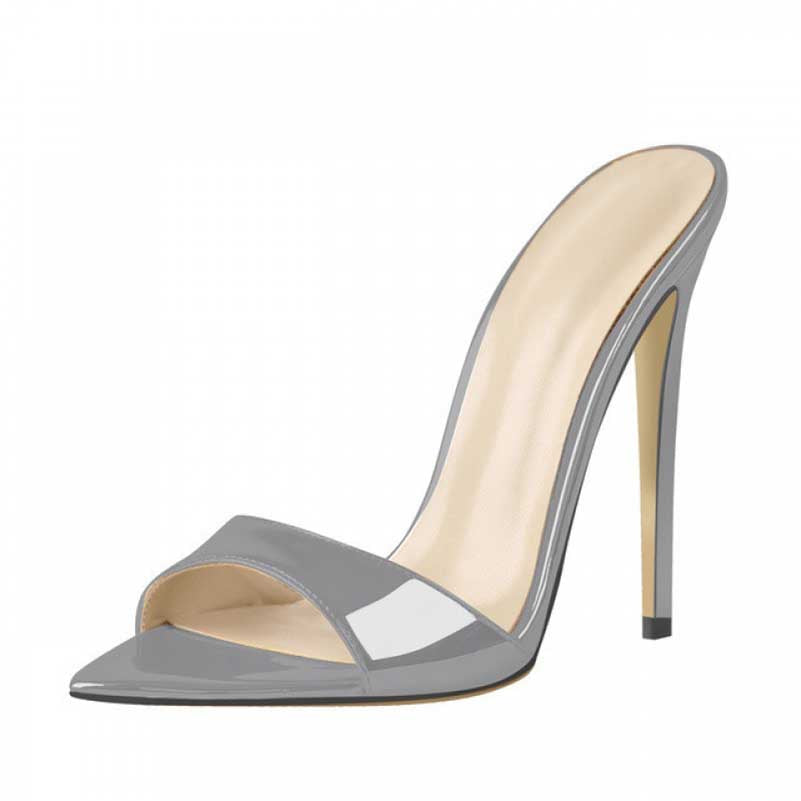 Patent Leather Peep Toe Slip On High Heels Sandals