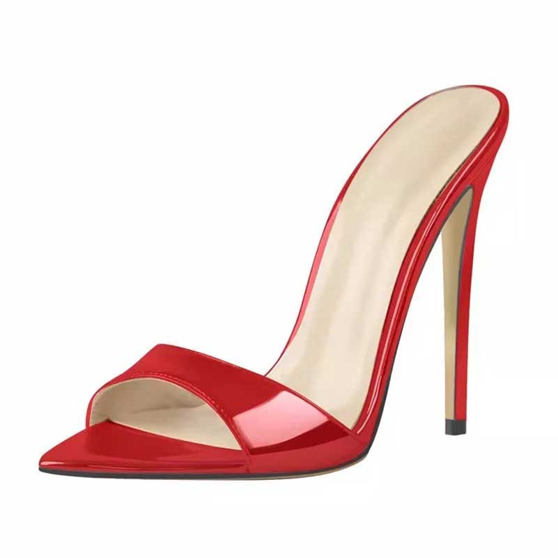 Patent Leather Peep Toe Slip On High Heels Sandals